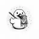 rubber duck holding a knife tattoo design idea