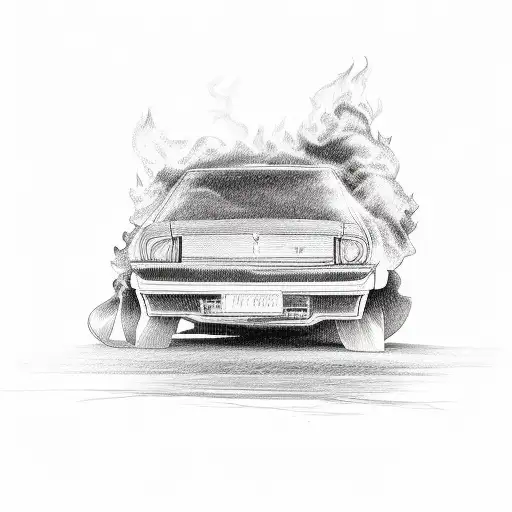 Car on fire tattoo design idea