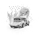 Car on fire tattoo design idea