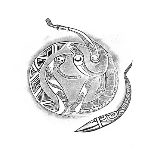 Incorporate elements of medicine and emergency with the ancestral symbolism of a serpent and the staff of Asclepius in a Maori tattoo design. tattoo design idea
