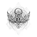 A caduceus intertwined with a serpent in dotwork style tattoo design idea