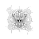 A caduceus intertwined with a serpent in dotwork style tattoo design idea