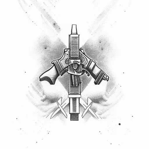 A pair of crossed pistols with a banner that says 'Never Retreat, Never Surrender' tattoo design idea