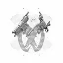 A pair of crossed pistols with a banner that says 'Never Retreat, Never Surrender' tattoo design idea