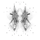 A pair of crossed pistols with a banner that says 'Never Retreat, Never Surrender' tattoo design idea