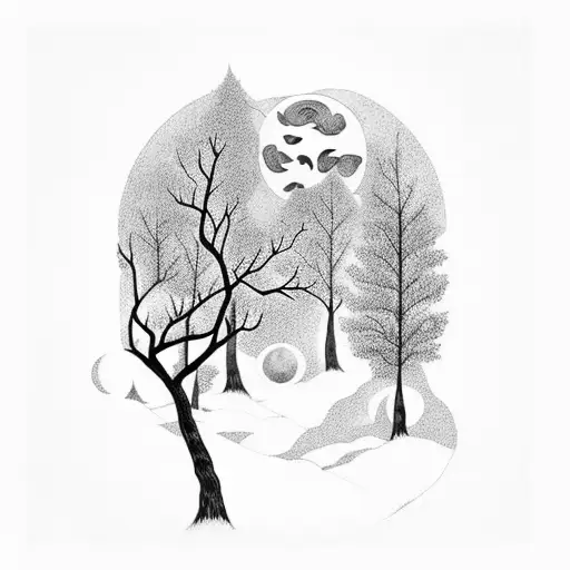 A witch brewing potions in a moonlit forest tattoo design idea