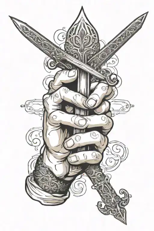 Dua Praying Hands holding a Misbaha and sword of Imam Ali at the end of the Misbaha tattoo design idea