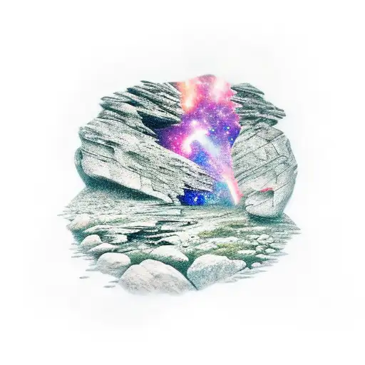 galaxy in a rock portal tattoo design idea