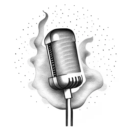 A blackwork tattoo of an old school microphone surrounded by smoke tattoo design idea