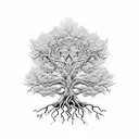 A blackwork design of a tree with intricate roots, symbolizing the strong foundation of your family tree tattoo design idea