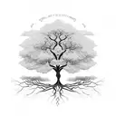 A blackwork design of a tree with intricate roots, symbolizing the strong foundation of your family tree tattoo design idea