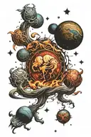 Aries star constallation, scorpio star constallation, Mars planet, Pluto planet, money, lust, power, fire and water tattoo design idea