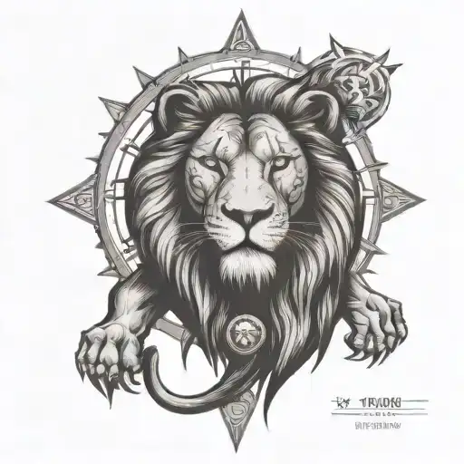 lion clock face tattoo design idea