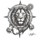 lion clock face tattoo design idea