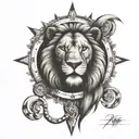 lion clock face tattoo design idea