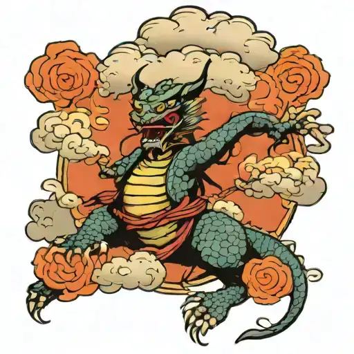 dragon samurai clouds tattoo design idea