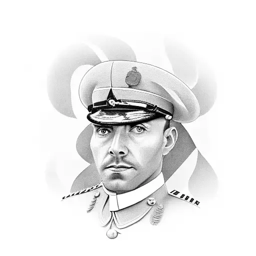 A portrait of a military officer wearing an Argentine beret, with the word 'Loyalty' in elegant script tattoo design idea