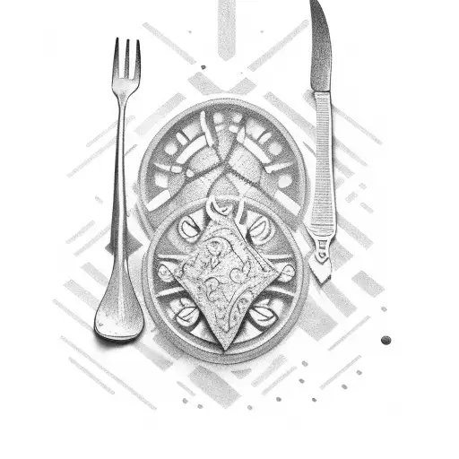 fork that is stuck in a ravioli  tattoo design idea