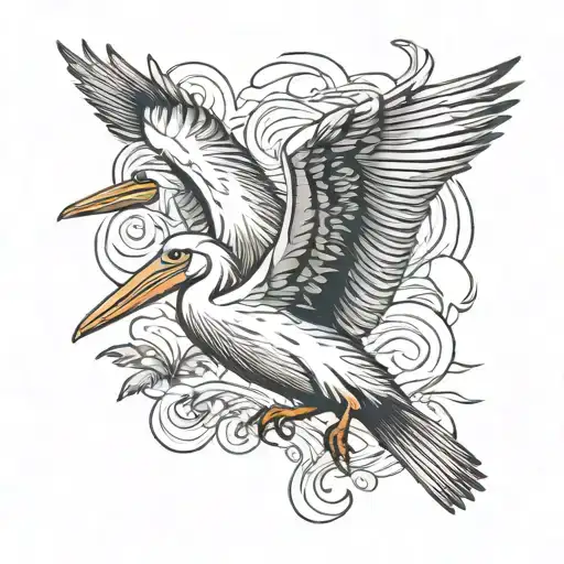 Pelican flying away tattoo design idea