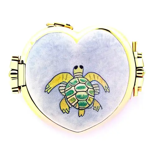 A traditional heart-shaped locket with a turtle inside tattoo design idea