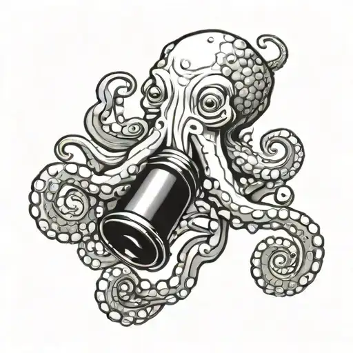 an octopus holding a dumbbell in its hand tattoo design idea