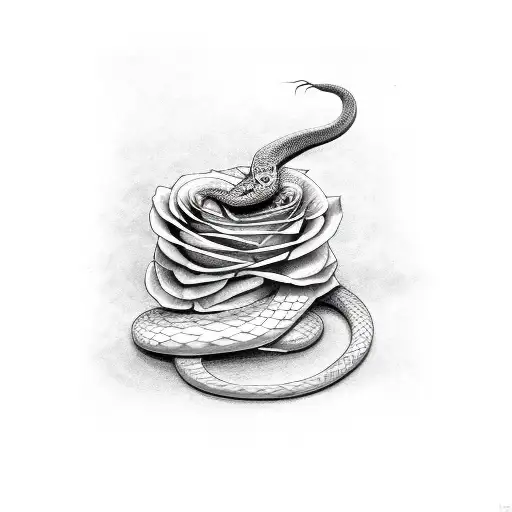 snake wrapped around a rose stem tattoo design idea