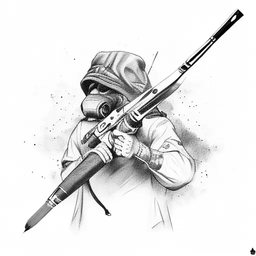 A hunter holding a paintbrush instead of a gun tattoo design idea