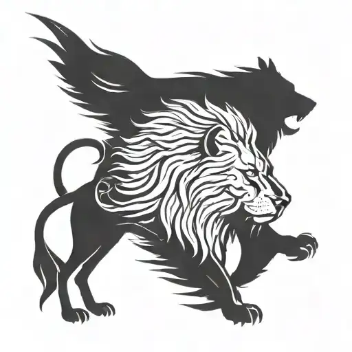 A lion and wolf standing back to back, symbolizing loyalty and courage tattoo design idea