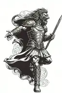 roman human soldier/gladiator using an armor that have lion elements in fight mode or screaming. using an spear tattoo design idea