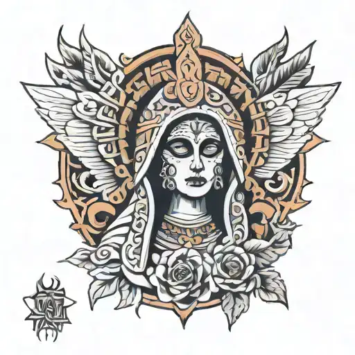 Aztec day of the death virgin mary tattoo design idea