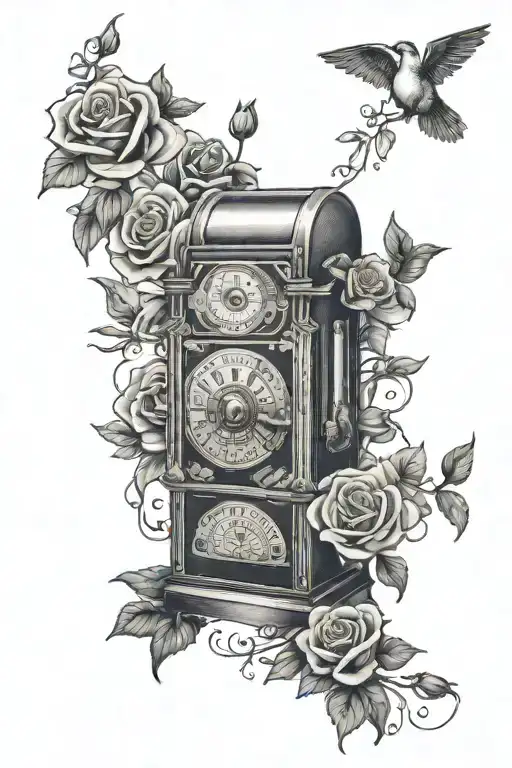 lottery machine with roses and animals peeking tattoo design idea