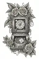 lottery machine with dice, roses, plants, and animals around it  tattoo design idea