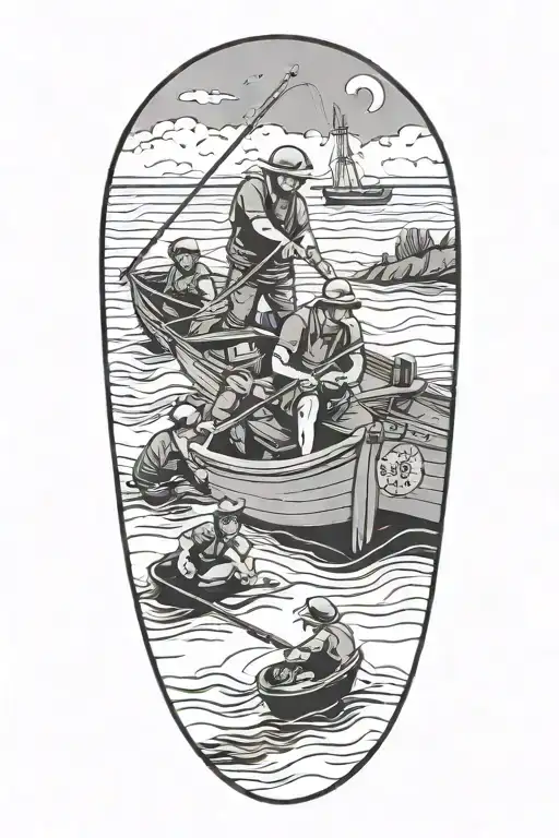 Simple tattoo of me, uncle and cousin fishing in a boat tattoo design idea