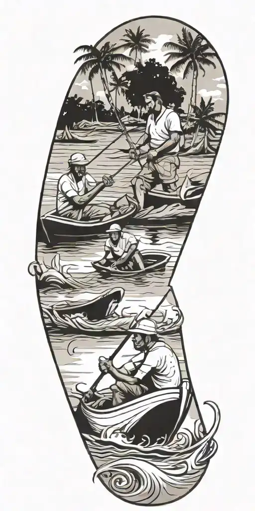 Simple tattoo of me, uncle and cousin fishing in Goa, India  tattoo design idea