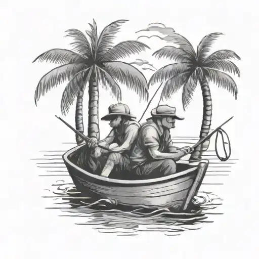 me-and-my-uncle-on-a-boat-fishing-no face palm trees  tattoo design idea