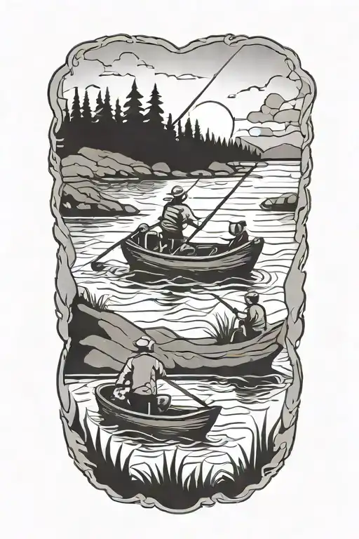 Simple tattoo of me, uncle and cousin fishing in a boat tattoo design idea