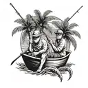 me-and-my-uncle-on-a-boat-fishing-no face palm trees  tattoo design idea