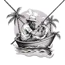 me-and-my-uncle-on-a-boat-fishing-no face palm trees  tattoo design idea