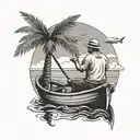 me-and-my-uncle-on-a-boat-fishing-no face palm trees  tattoo design idea