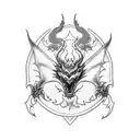 A blackwork design of a fierce dragon holding an IYAOYAS banner in its claws, symbolizing the client's dedication to the Marine Corps and ordnance tattoo design idea