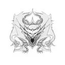 A blackwork design of a fierce dragon holding an IYAOYAS banner in its claws, symbolizing the client's dedication to the Marine Corps and ordnance tattoo design idea