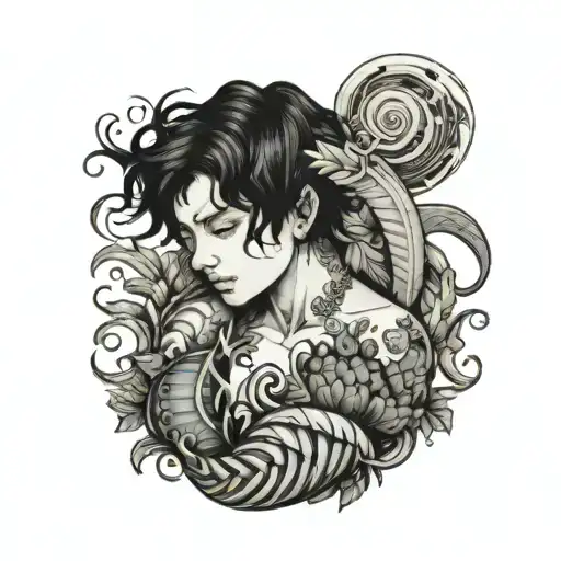 boy with black hair and tattoo of cornucopia on his stomach tattoo design idea