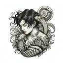 boy with black hair and tattoo of cornucopia on his stomach tattoo design idea