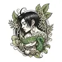 boy with black hair and tattoo of cornucopia on his stomach tattoo design idea