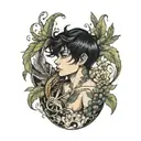 boy with black hair and tattoo of cornucopia on his stomach tattoo design idea