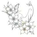 butterfly cut in half and the other half of it is the mixed flowers gladiolus, daffodil, and daisy connected to the othe tattoo design idea