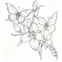 butterfly cut in half and the other half of it is the mixed flowers gladiolus, daffodil, and daisy connected to the othe tattoo design idea