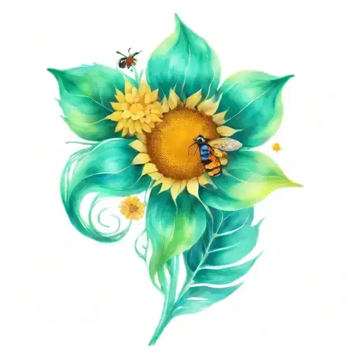 one sunflower on wrist, peacock feather wrapped around elbow, honeycomb with 2 bees, 2 butterflies tattoo design idea
