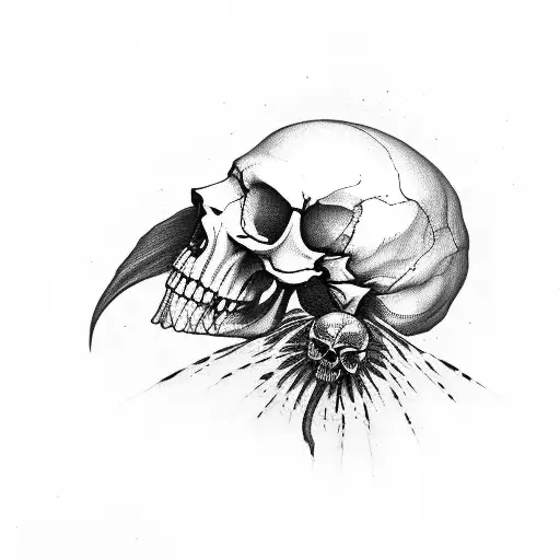 crow fly from a skull tattoo design idea