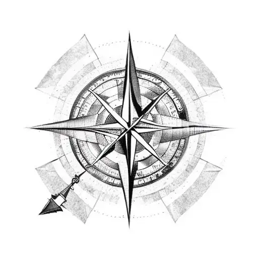 A compass with a bear in the center. An arrow at north, a heart on west, an anchor at south, and a stop watch on east.   tattoo design idea